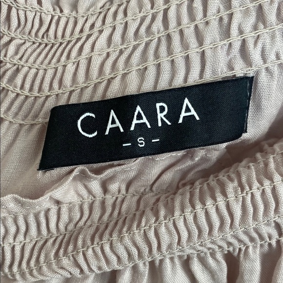 Caara Off-Shoulder Linen Dress with White Lace Appliqué Trim Pale Pink Size S - Picture 8 of 12